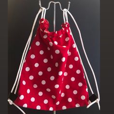 Drawstring Bag Cotton, Red Polka Dots Adjustable To Fit Most Sizes! Available In A Variety Of Prints 15in H & 13.5in W Handmade Disclaimer The Product(S) You Receive Might Vary Slightly From The Product Picture Due To The Nature Of Your Product(S) Being 100% Handmade To Order. The Beauty Of Imperfections Red Cotton Beach Bag, Handmade Red School Bag, Handmade Red Backpack, Handmade Red Cotton Bags, Bags Handmade, Handcrafted Bags, String Bag, Craft Bags, Red Polka Dot