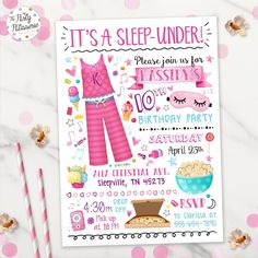 it's a sleep - under birthday party with pink pajamas, popcorn and other items