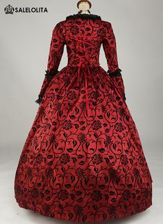 Edwardian Era Dress, Gothic Victorian Dresses, Victorian Dresses, Red Gothic, Steampunk Dress, Dress Neck, Prom Ball Gown, Long Sleeve Prom, Gothic Victorian