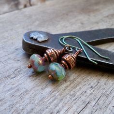 Copper Boho Style Dangle Earrings - Bohemian Lever Back Earrings - Hypoallergenic or Pure Titanium o Green Copper Earrings For Gift, Pierced Green Copper Earrings, Green Copper Pierced Earrings, Green Copper Earrings With Ear Wire, Green Copper Earrings, Green Copper Drop Earrings, Mint Green Earrings, Red Beaded Bracelet, Teal Earrings