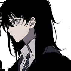 an anime character with long black hair and glasses