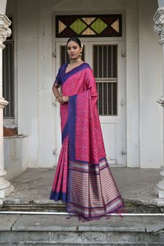 Saree Fabric : Raw Silk Saree Color :Magenta pink Saree Length : 5.5 Meter Blouse Length : 0.8 Meter Blouse Color : Same as Border Color Saree Border : Contrast Woven Border All Over Wash : Dry Clean Festive Pink Raw Silk Pre-draped Saree, Pink Raw Silk Pre-draped Saree With Dupatta, Designer Raw Silk Pink Saree, Pink Slub Silk Pre-draped Saree With Dupatta, Pink Raw Silk Pre-draped Saree For Navratri, Pink Banarasi Silk Pre-draped Saree, Designer Pink Dola Silk Saree, Anarkali Raw Silk Pink Saree, Pink Anarkali Saree In Raw Silk