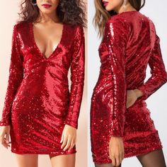 Motel Rocks Sequin Ruby Dress Fall Club Mini Dress With Sequins, Red V-neck Mini Dress For Party Season, Red Sequin Dress For Winter, Red Sequined Dresses For Winter, Christmas Mini Dress With Sequins, Christmas Sequined Mini Dress, Fall Holiday Party Mini Dress, Red Sequined Bodycon Dress For Party, Red Sequin Bodycon Dress For Parties