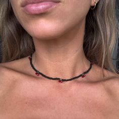 Cute Black Cherry Beaded Necklace. Feels Like The 90s. One Size Fits All. Brand New Boutique Item. Cherry Beaded Necklace, Wood Bead Necklace, Gold Tone Necklace, Black Cherry, Glass Bead Necklace, Beaded Choker, The 90s, Bead Art, Cute Black