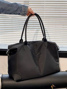 BirdinBag - Stylish Black Double Handle Travel Bag: Minimalist Design, Ideal Size Minimalist Double Handle Bags For Errands, Minimalist Double Handle Bag For Errands, Minimalist Satchel Bag For Errands, Minimalist Large Capacity Handheld Shoulder Bag, Minimalist Satchel For Errands, Minimalist Shoulder Bag For Errands, Chic Large Capacity Black Travel Bag, Solid Color Double Handle Bags For On-the-go, Minimalist Large Capacity Hobo Bag For Travel