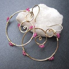 Luxe Bijoux 8 Hammered swirl earrings with your choice of color stone Pink Wire Wrapped 14k Gold-filled Jewelry, Spiral Pink Jewelry For Gifts, Pink 14k Gold-filled Wire Wrapped Earrings, Pink Spiral Jewelry For Gifts, Elegant Spiral Hand Wrapped Jewelry, Wire Wrapped 14k Rose Gold Jewelry, Rose Gold Wire Wrapped 14k Gold Filled Jewelry, 14k Gold Filled Rose Gold Wire Wrapped Jewelry, Rose Gold Wire Wrapped 14k Gold Jewelry