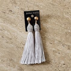 Come In 3 Colors. These 8 Inch Tassel Earrings Are So Light And Pretty. They Are Hypoallergenic. Comment I Have Grey 2ea ,And 1 Ea Black Or Pink! Nwot! Elegant Tassel Drop Earrings For Summer, Elegant Summer Tassel Drop Earrings, Adjustable Elegant Tassel Earrings For Party, Elegant Summer Tassel Earrings, Elegant Adjustable Tassel Drop Earrings, Elegant White Summer Tassel Earrings, Trendy White Tassel Drop Earrings, Droplet Earrings, Bamboo Hoop Earrings