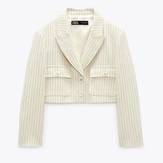 Beautiful Cropped Blazer, Pinstripe Detail, True To Size Chic Striped Outerwear With Lapel Collar, Chic Striped Winter Blazer, Chic Striped Outerwear For Office, Crop Blazer, Cropped Blazer, Plaid Blazer, Zara Jackets, Colored Blazer, Zara Black