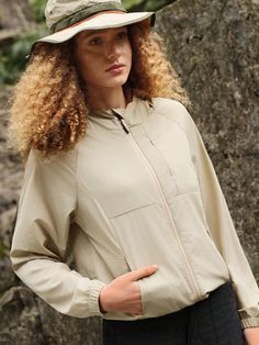 Khaki  Collar Long Sleeve Woven Fabric Plain  Embellished Slight Stretch  Women Outdoor Apparel Casual Beige Long Sleeve Windbreaker, Beige Long Sleeve Windbreaker With Pockets, Beige Long Sleeve Casual Windbreaker, Beige Long Sleeve Windbreaker For Outdoor, Fall Long-sleeve Windbreaker For Outdoor Activities, Khaki Outerwear For Fall Hiking, Khaki Fall Hiking Outerwear, Long Sleeve Fall Windbreaker For Outdoor, Fall Outdoor Windbreaker With Long Sleeves