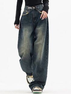 45700393238745 Dark Wash Vintage Baggy Boyfriend Jeans, Jnco Women’s Jeans, Woman Baggy Jeans, Faded Jeans Outfit, Super Baggy Jeans, Baggy Boyfriend Jeans, Blue Baggy Jeans, High Waisted Baggy Jeans, Vintage Jeans Style