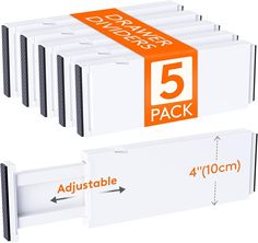 five orange and white boxes with the number 5 on each side, which are numbered in different sizes