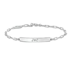 Your jewelry collection isn't complete without this personalized bar bracelet from Tailor + You™. Crafted in your choice of metal, this design features a horizontal bar inscribed with your name or message - up to 13 characters in length - inscribed in the font you select. Buffed to a brilliant luster, this paper clip chain bracelet is available in 6.0, 7.0 and 8.0-inch lengths and secures with a lobster claw clasp. Designed by You - Especially for You! Bf Gf Bracelets, Sweet Message, Bar Bracelet, Sweet Messages, Bar Bracelets, Paper Clip, Lobster Claw, Chain Bracelet, Personalized Jewelry