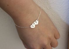 Initial bracelet, two initials, boyfriend girlfriend, couple bracelet, wedding gifts, sister bracele Personalized Sterling Silver Heart Friendship Bracelet, Cute Sterling Silver Bracelets For Gifts, Cute Sterling Silver Bracelets For Gift, Everyday Silver Name Bracelet For Valentine's Day, Cute Silver Name Bracelet, Cute Silver Name Bracelet Gift, Cute Silver Name Bracelet For Gift, Silver Name Bracelet Cute Gift, Simple Sterling Silver Bracelet For Gift