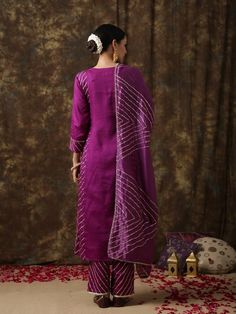 Rukmini- Aubergine Kurta Set - Trendroots Gota Work, Silk Kurta, Silk Dupatta, Silk Pants, Kurta Set, Mother Of Pearl Buttons, Lace Edging, Best Deal, Cotton Silk