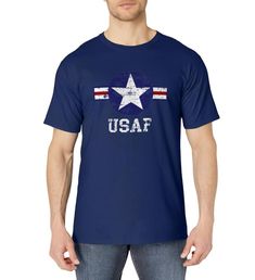 PRICES MAY VARY. Tshirt features a vintage USAF historic logo with distressed look. Great gift for any WWII veterans or anyone who served in the United States military. Lightweight, Classic fit, Double-needle sleeve and bottom hem Made In Usa Crew Neck T-shirt For Veterans Day, Military Style Cotton T-shirt With Graphic Print, Military Style Cotton T-shirt With Crew Neck, Memorial Day Cotton Crew Neck T-shirt, Memorial Day Crew Neck T-shirt Made In Usa, Military Style Cotton Short Sleeve T-shirt, Military Style Cotton T-shirt With Short Sleeves, Veterans Day Crew Neck T-shirt Made In Usa, American Style Crew Neck T-shirt For Veterans Day