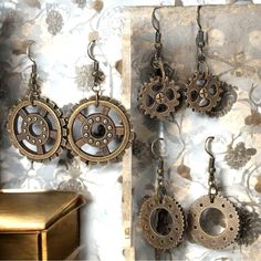 3 Pr. Steampunk Dangles Gears Bronzed Acrylic. Handmade. Approx. W .5” L 1.5” And W 2” L 2.25” Boho Style Dangles #Winnfritt Fashion Statement Womens Jewelry Trendy Ethnic Punk Grunge Rustic Alternative Retro Teen Hand Made Handcrafted Edgy Womens Jewelry Rocker Biker Ecclectic Gears Lgbtq Transgender Unisex Steampunk Tassels Steampunk Sunglasses, Punk Grunge, Womens Jewelry, Steampunk Jewelry, Boho Style, Jewelry Crafts, Fashion Statement, Rocker, Boho Fashion