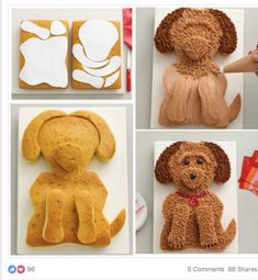 four pictures of dogs made out of cookies and icing, including one with a dog on it