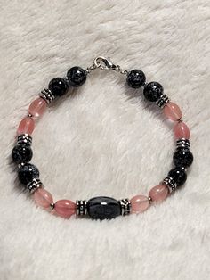 Bracelet with pink & black beads.  can be worn as a bracelet or anklet depending on size. Pink Jewelry With Adjustable Black Beads, Pink Jewelry With Black Beads For Gift, Pink Adjustable Bracelet With Extender, Adjustable Pink Bracelet With Extender, Pink Beaded Bracelet With Adjustable Extender, Pink Adjustable Beaded Bracelet With Extender, Adjustable Pink Beaded Bracelet With Extender, Pink Bracelet With Extender, Beaded Bracelet Ideas