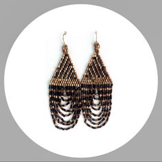 a pair of black and brown beaded earrings