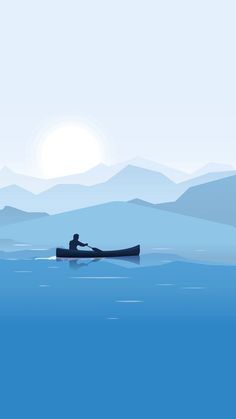 a person in a boat on the water with mountains in the background and sun shining