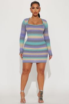 Available In Multi Color. Sweater Mini Dress Square Neck Long Sleeve Stretch Dress Length = 33" Disclaimer Pattern Placement May Vary 3% Wool 62% Acrylic 35% Polyester Imported | Makayla Sweater Mini Dress size Medium by Fashion Nova