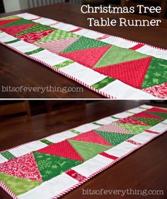 a table runner made with christmas tree fabric