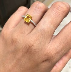 This ring with beautiful Natural Yellow sapphires, is set in 18K Solid Yellow Gold. It is a band ring perfect for any gifting occasions for your loved ones. Purchase the perfect gift for your mom, wife, daughter, girlfriend, and fiancee.  This ring, due to its minimalist design, can also be stacked easily with other statement rings. -Material - 18K Solid Yellow Gold -Gemstone - Natural Yellow Sapphire Diamond  -Gemstone weight - 1.830 ct -Diamond Weight - 0.210 Ct  -Gross weight - 3.05 grams Yel Sapphire Gold Ring, Real Diamond Ring, September Birthstone Ring, Real Diamond Rings, September Birthstone Rings, 18k Gold Ring, Gifts For Your Mom, September Birthstone, Sapphire Stone