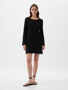 Crochet Mini Dress | Gap Knit Long Sleeve Mini Dress For Party, Long Sleeve Knit Mini Dress For Party, Knit Bodycon Dress With Long Sleeves, Stretch Knit Mini Dress, Knit Mini Length Evening Dress, Evening Knit Mini Dress, Evening Mini Knit Dress, Knit Mini Dress For Party Knee-length, Knit Knee-length Mini Dress For Party