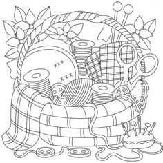 a basket filled with lots of different types of things to color and draw on the page