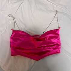 Hot Pink Silk Top With Beautiful Back And Silver Straps, Never Worn Pink Silk Top, Hot Pink Silk, Hot Pink Top, Hot Pink Tops, Satin Bra, Bra Top, Pink Silk, Pink Satin, Silk Top