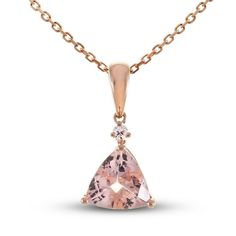 This dreamy necklace for her features an exquisite trillion-cut morganite with a sparkling diamond accent above. The 10K rose gold necklace has an 18-inch cable chain and secures with a lobster clasp. Morganite Diamond, Necklace For Her, Kay Jewelers, Sparkling Diamond, Accessories Jewelry Necklace, Rose Gold Necklace, Sparkle Diamonds, Diamond Stone, Morganite