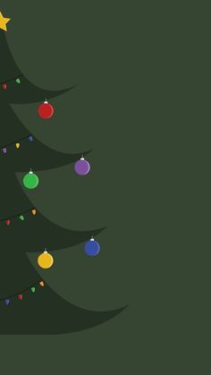 a christmas tree with ornaments hanging from it's sides on a dark green background