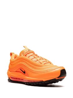 Nike Air Max 97 "Atomic Orange" Sneakers - Farfetch Orange Lace-up Sneakers For Jogging, Orange Sneakers With Air Cushioning For Running, Orange Low-top Synthetic Running Shoes, Orange Low-top Running Shoes With Air Max Cushioning, Sporty Orange Custom Sneakers With Air Cushioning, Orange Sporty Custom Sneakers With Air Cushioning, Orange Custom Sneakers With Air Cushioning, Orange Custom Sneakers With Air Cushioning For Streetwear, Orange Synthetic Sneakers For Light Sports