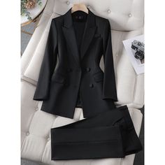 CAROLINE SUITS Women's Elegant Stylish Fashion Office Blazer Jacket & – Divine Inspiration Styles Pant Suits For Women, Navy Blue Coat, Womens Office, Office Wear Women, Straight Clothes, Chic Coat, Womens Clothing Patterns, Women Blazer, Black Office