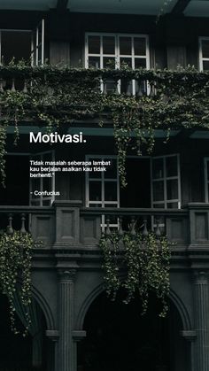 an advertisement for motivvisi showing the building with ivy growing on it's balconies