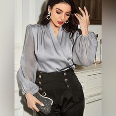 Features: Ruched Sheer: Opaque Stretch: No Stretch Material Composition: 100% Polyester Care Instructions: Machine Wash Cold. Tumble Dry Low. Imported Product Measurements: S: Front Length 24.2 In, Sleeve Length 25.4 In, Bust 37.8 In M: Front Length 24.6 In, Sleeve Length 25.7 In, Bust 39.4 In L: Front Length 25.2 In, Sleeve Length 26.2 In, Bust 41.7 In Xl: Front Length 25.7 In, Sleeve Length 26.7 In, Bust 44.1 In **Expect 5-10 Business Days For Orders To Ship Outbundle And Save! Discount Of 30% Classic Blouses, Patchwork Top, Stil Elegant, Balloon Sleeve Blouse, Bishop Sleeve, Satin Blouse, Mesh Long Sleeve, Pullover Shirt, Brunettes