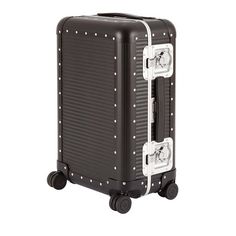 a black suitcase with silver studded handles