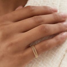 Made to Order Gold Kt: 14K (also available in 18K) Available Gold Colors: Rose Gold, Yellow Gold, White Gold Width: 4MM Graduates down to 3MM Height: 1.50 MM Timeless Rings, Timeless Ring, Chevron Ring, Gold Colors, Local Jewelry, Gold Ring Stack, Bold And Beautiful, Wrap Rings, Pinky Ring