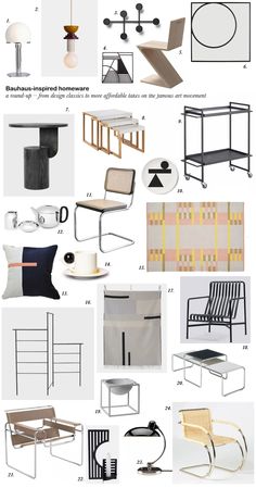 various types of chairs and tables are shown in this graphic style, including one with a table