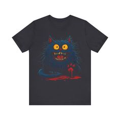 Creepy Cat T-Shirt Funny Horror Design Embrace your dark side with our Creepy Cat T-Shirt 🐱👻. This spooky and hilarious design features a wild-eyed cat with a mischievous grin, perfect for those who love quirky and horror-themed fashion. Made from soft, high-quality fabric, this tee ensures comfort and durability for all-day wear. Whether you’re a fan of horror, enjoy unique graphic tees, or just love a good laugh, this Creepy Cat T-Shirt is a must-have addition to your wardrobe. Make a bold a Spooky Cat Print Crew Neck T-shirt, Spooky Cotton T-shirt With Cat Print, Halloween Graphic Tee With Cat Design, Halloween Cat Design Graphic Tee, Halloween Cat Print Graphic Tee, Funny Black T-shirt With Cat Design, Spooky Black T-shirt With Cat Design, Spooky Black T-shirt With Cat Print, Funny Black Top With Cat Design