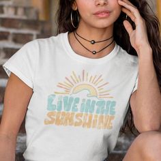 Live In The Sunshine (Distressed) | Women's Tee - Sunshine + Saltwater Live In The Sunshine, Surfrider Foundation, Sun Rising, Distressed Texture, The Sunshine, Beach Style, Classic White, Retro Inspired, Warm Colors