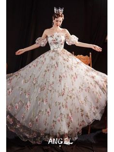 Romantic Floral Prints Lovely Party Dress with Straps Ball Gowns Fantasy Princess, Floral Evening Gown, Romantic Floral Print, Beautiful Evening Dresses, Boho Festival Fashion, Long Evening Dress, Beautiful Prom Dresses, Dress A Line, Vestidos Prom