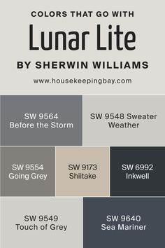 Colors That Go With SW 9546 Lunar Lite Going Grey, Sherwin Williams Colors, Touch Of Gray, Warm Beige, Going Gray, Trim Color, Coordinating Colors, Sherwin Williams, Paint Color