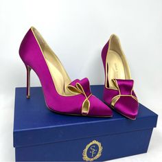 New Sarah Flint Perfect Nina 100 Fuchsia Satin Pumps Heels Size 38.5 Heel Height 4’ New In A Box, With A Dust Bag Nude Stiletto Heels, Sarah Flint, Black Suede Shoes, Block Sandals, Crystal Heels, Bow Pumps, Round Toe Pumps, Blue Pumps, Satin Pumps