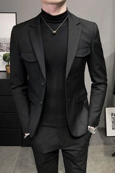 Outfits Quotes, Black Korean, Blazer For Men, Classy Suits, Classy Outfits Men, Dress Suits For Men, Mens Blazer Jacket, Stylish Blazer, Slim Suit