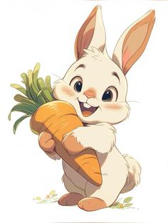 a cartoon rabbit holding a large carrot