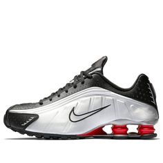 Nike Shox R4 Black Metallic Silver Marathon Running Shoes/Sneakers Nike Shox R4, Shoes Sneakers Nike, Mens Shoes Black, Marathon Running Shoes, Nike Shox, Gucci Fashion, Marathon Running, Running Shoes Sneakers, Sports Footwear