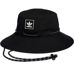 Get The Look Of Army Surplus Without The Hassle. This Adidas Boonie-Style Hat Has A Utilitarian Vibe, With A Bungee Cord At The Crown For A Personalized Fit. The Adjustable Chin Strap Keeps It Firmly In Place In Gusty Winds. About This Item: Bucket Hat Silhouette With Extended Brim Branded Rubberized Patch Bungee Cord Around Crown For Adjustable Fit Zippered Side Pocket For Small Items Adjustable Chin Strap Questions? Leave A Comment Below! Functional Black Bucket Hat For Outdoor Activities, Functional Black Bucket Hat For Outdoor, Sporty Black Bucket Hat For Sports, Sporty Adjustable Bucket Hat For Streetwear, Sporty Adjustable Black Bucket Hat, Adjustable Sporty Bucket Hat For Streetwear, Black Adjustable Sporty Bucket Hat, Casual Adjustable Black Bucket Hat, Urban Black Bucket Hat