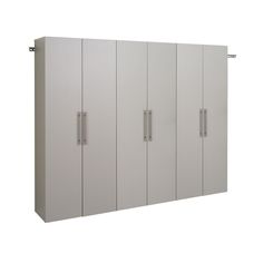 a large white cabinet with four doors