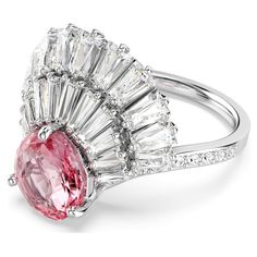 This captivating ring is inspired by peaceful and idyllic days by the ocean, with a shell-like motif that will elevate any look. The design is rhodium plated and embellished with an array of clear Swarovski Zirconia and a bright pink central crystal. Wear it every day for a touch of joyful sophistication. Stackable Ring Sets, Swarovski Ring, Pink Watch, Zodiac Bracelet, Shell Pink, Rose Gold Watches, By The Ocean, Single Earring, Cuff Earrings